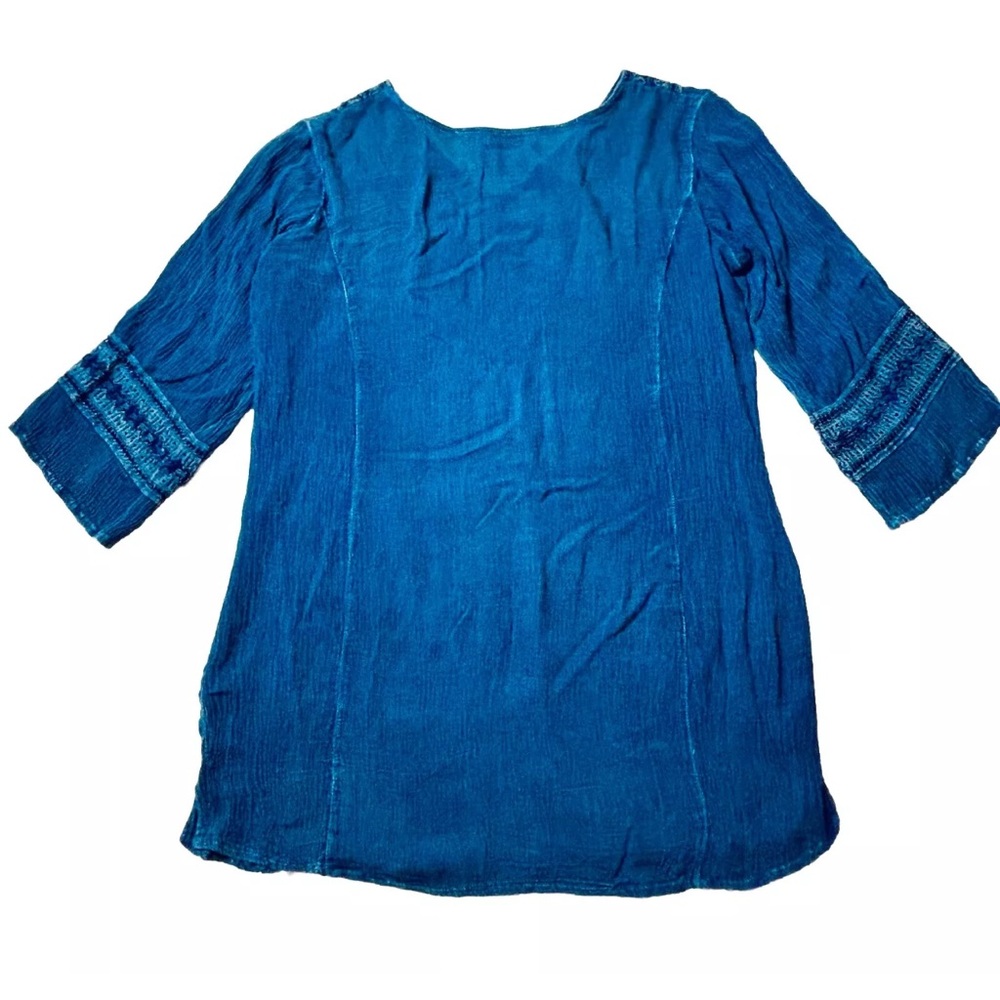Buc-ee's Women's S/M Gauzy Tunic Top Boho Blue Crochet Lace Lightweight - Picture 9 of 10